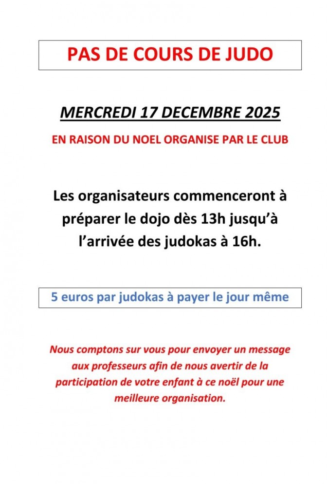 Image de l'actu 'Pas de cours le mercredi 17 décembre en raison du noël du club !!!!!!'