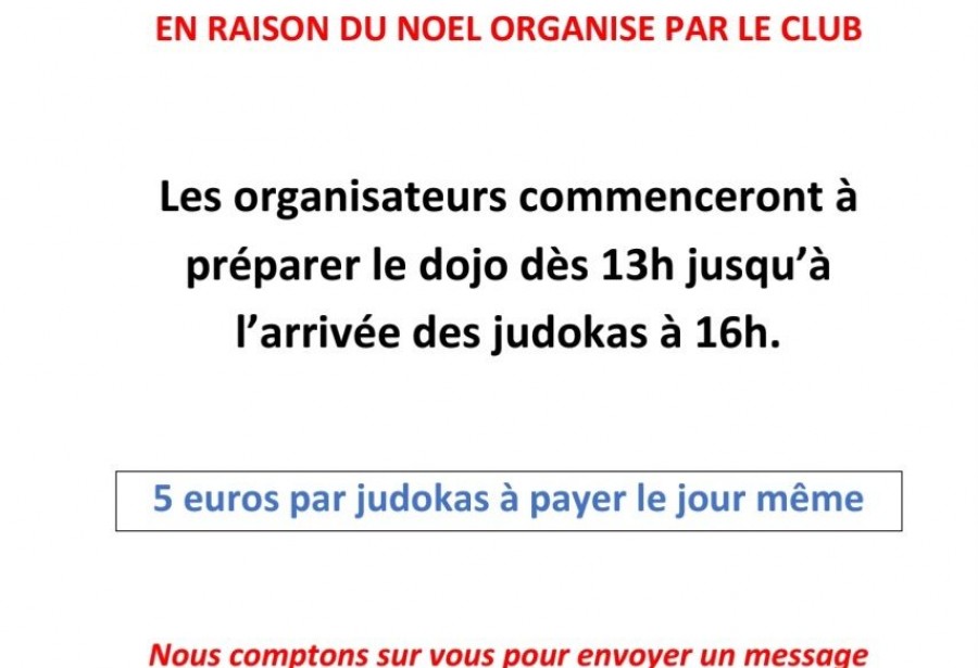 Pas de cours le mercredi 17 décembre en raison du noël du club !!!!!!