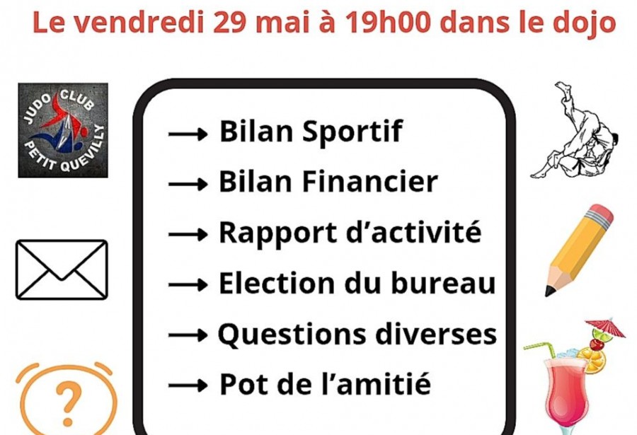 Assemblée générale du club le 29mai à 19h au dojo